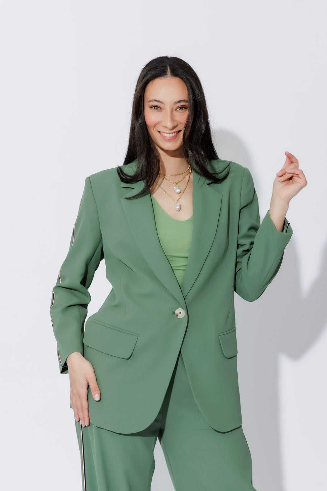 Sage Stripe Boyfriend Blazer