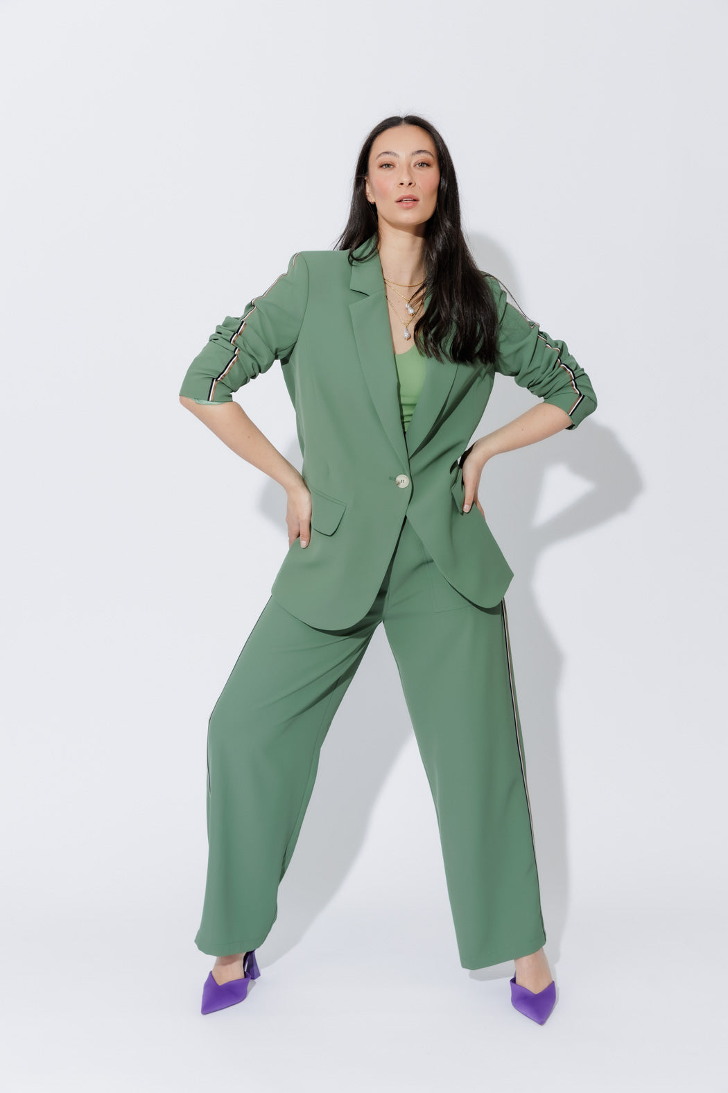 Sage Stripe Boyfriend Blazer