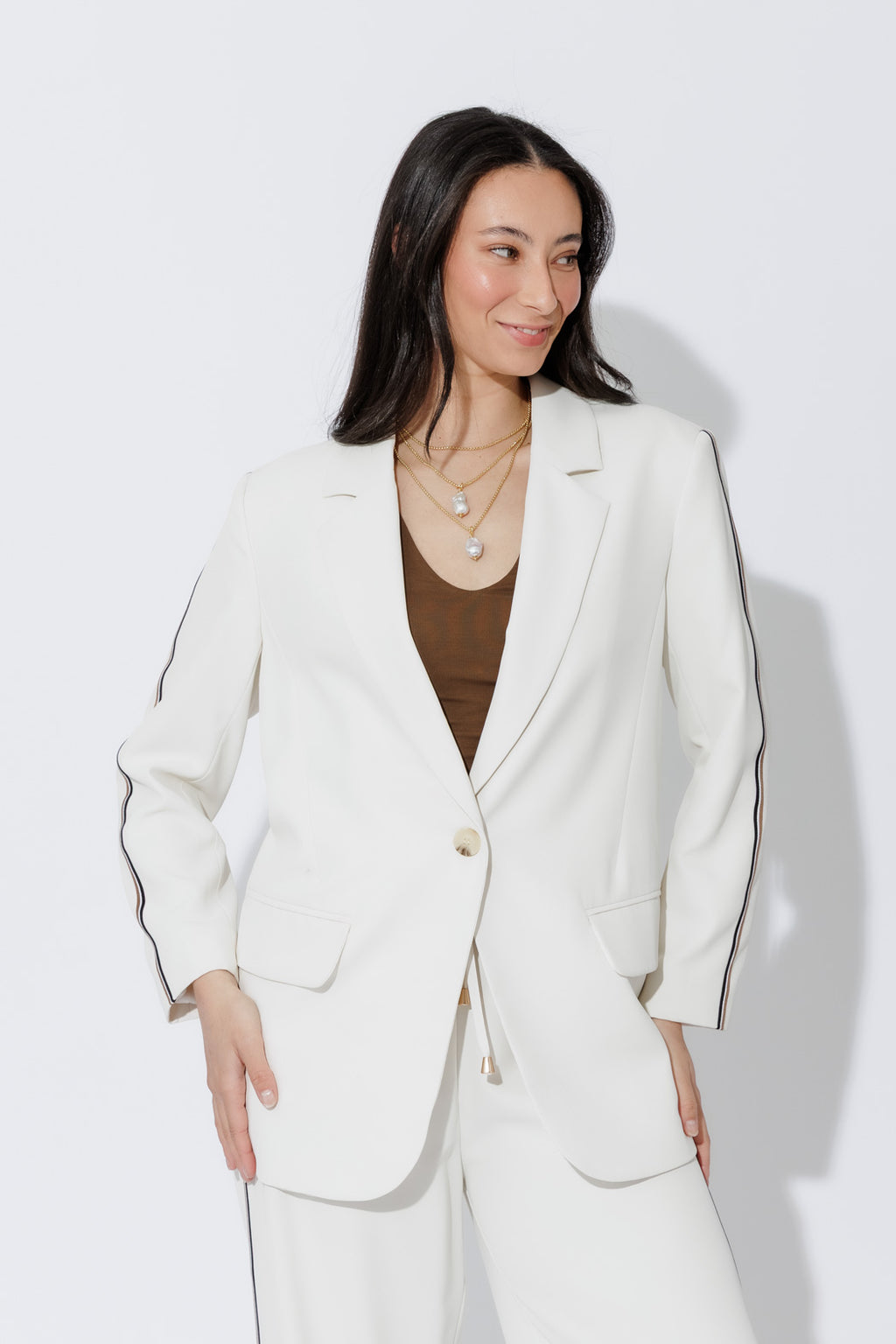 Ivory Stripe Boyfriend Blazer
