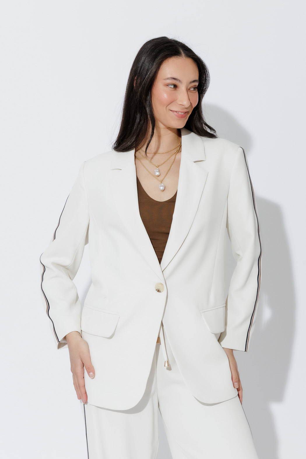 Ivory Stripe Boyfriend Blazer