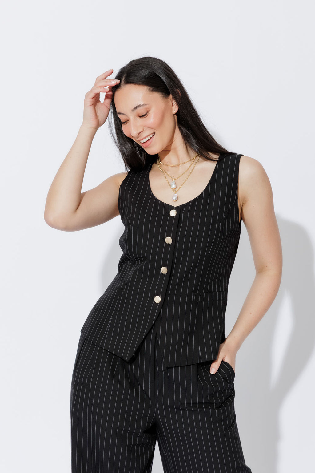 Black Stripe Tailored Vest