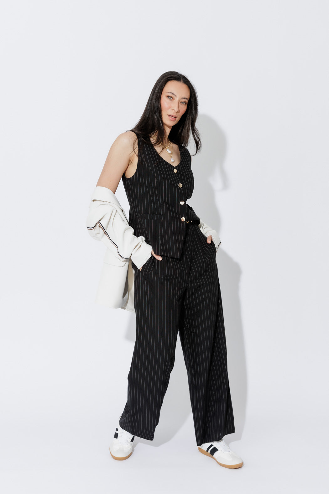 Black Stripe Cleo Belted Pant