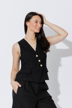 Black Self Stripe Sisca Vest