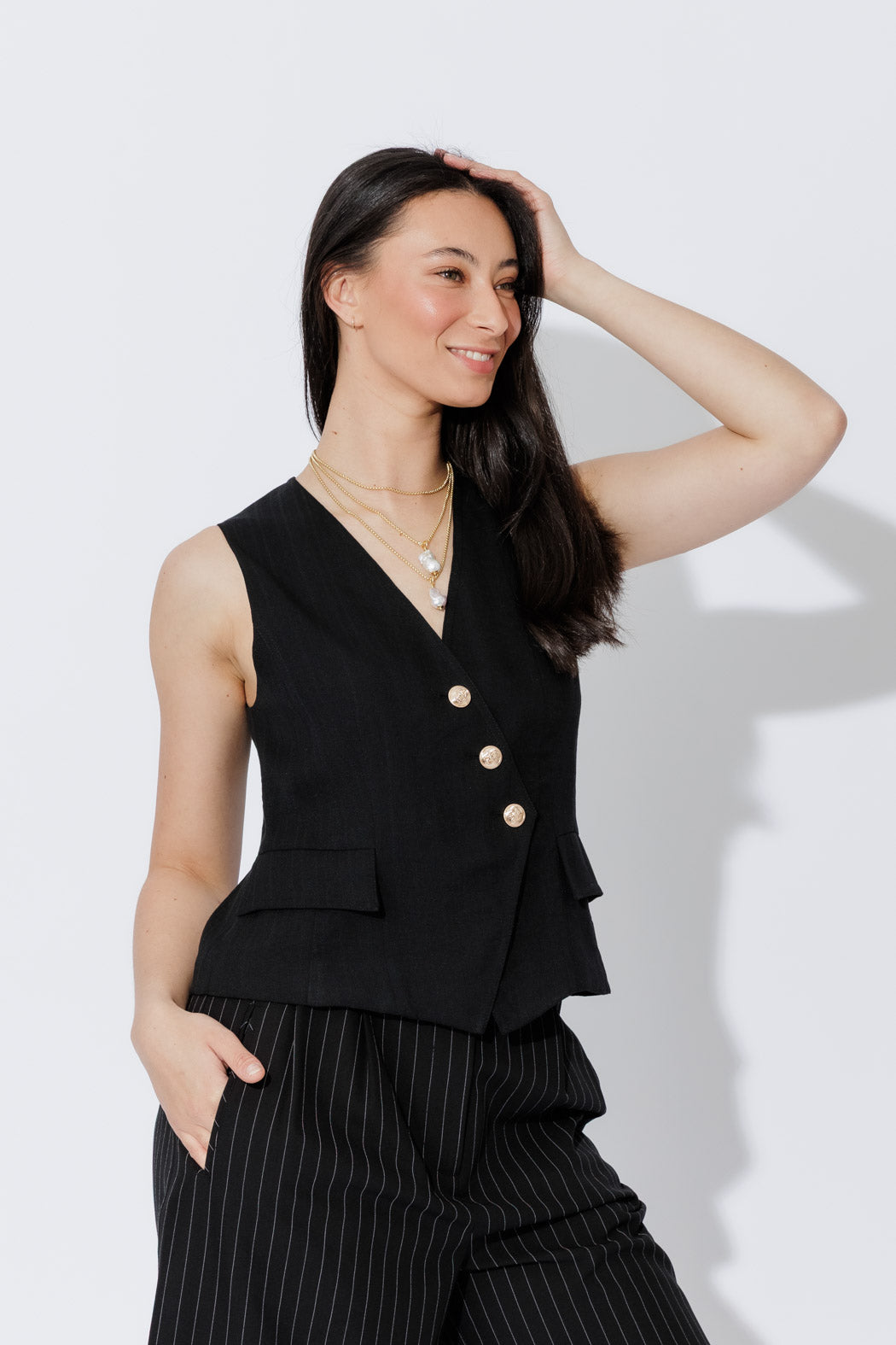 Black Self Stripe Sisca Vest