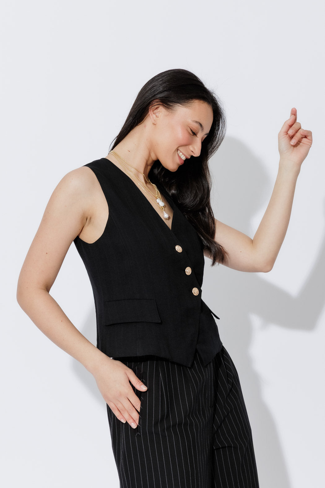 Black Self Stripe Sisca Vest