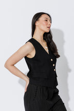 Black Self Stripe Sisca Vest