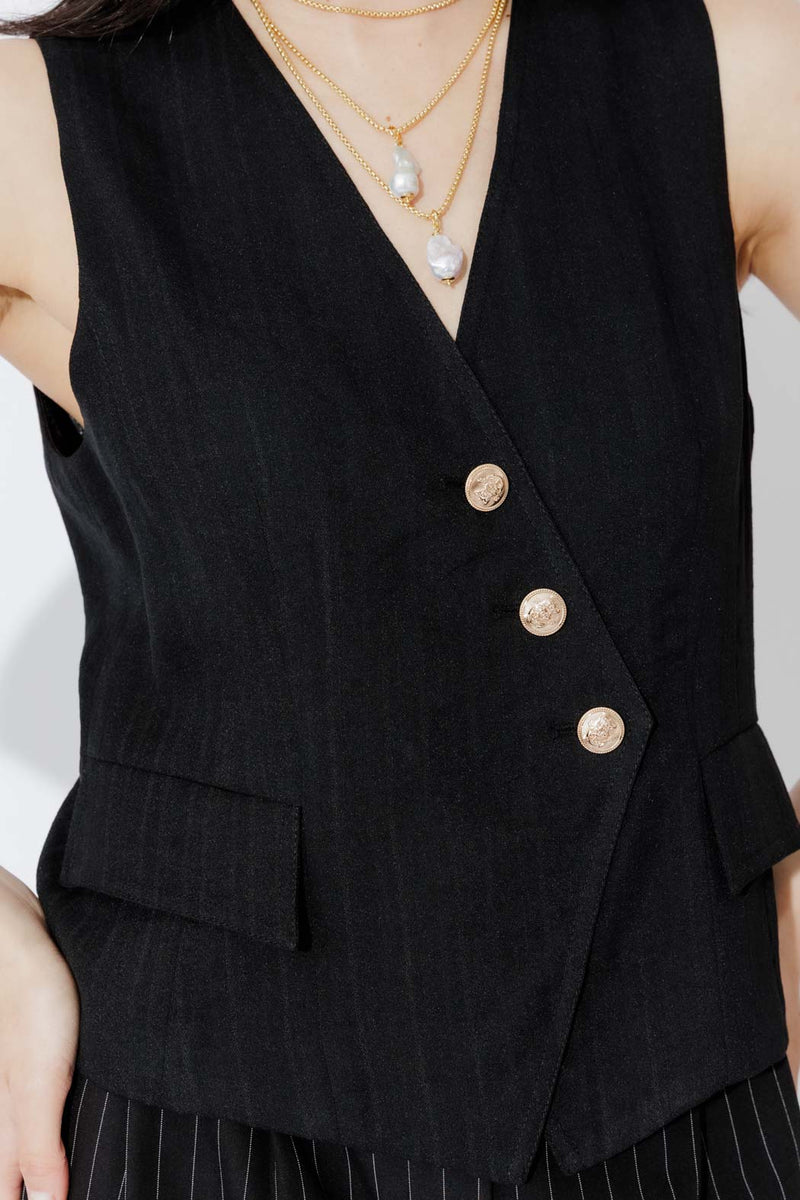 Black Self Stripe Sisca Vest