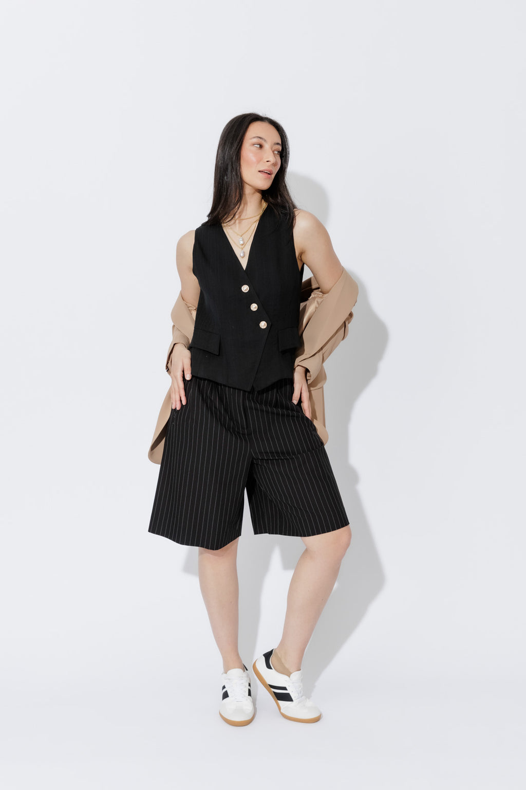 Black Self Stripe Sisca Vest