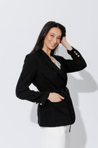 Black Self Stripe Belted Blazer