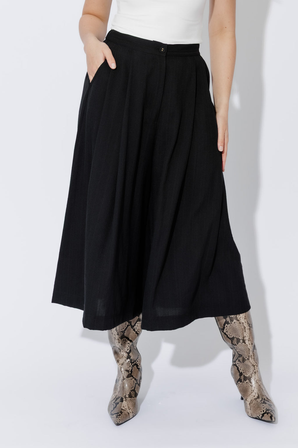 Black Self Stripe Culotte