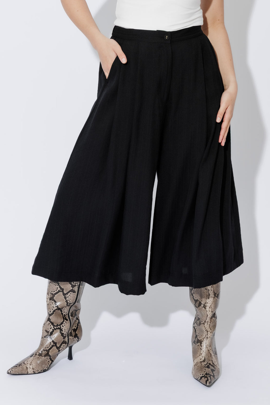 Black Self Stripe Culotte