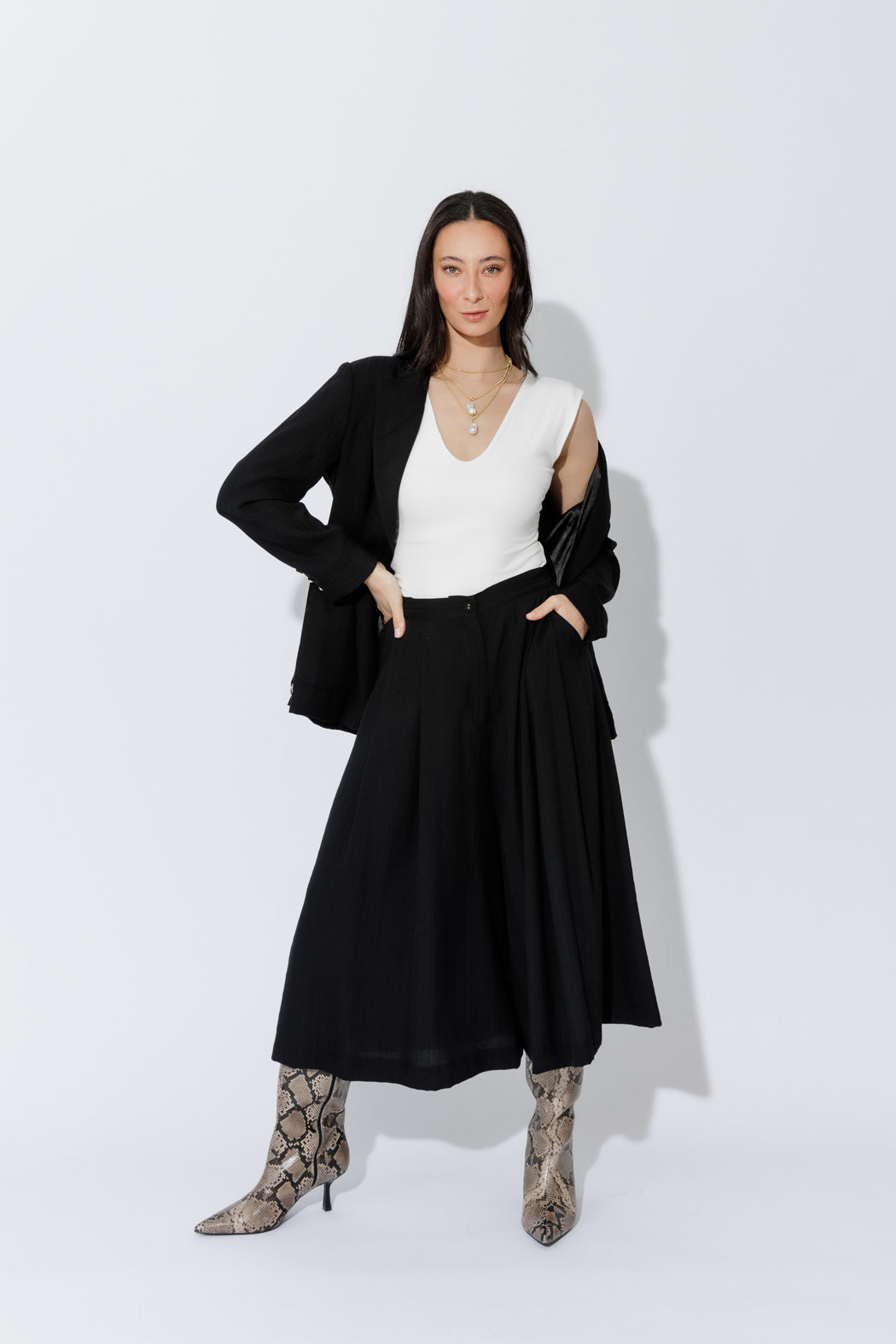 Black Self Stripe Culotte