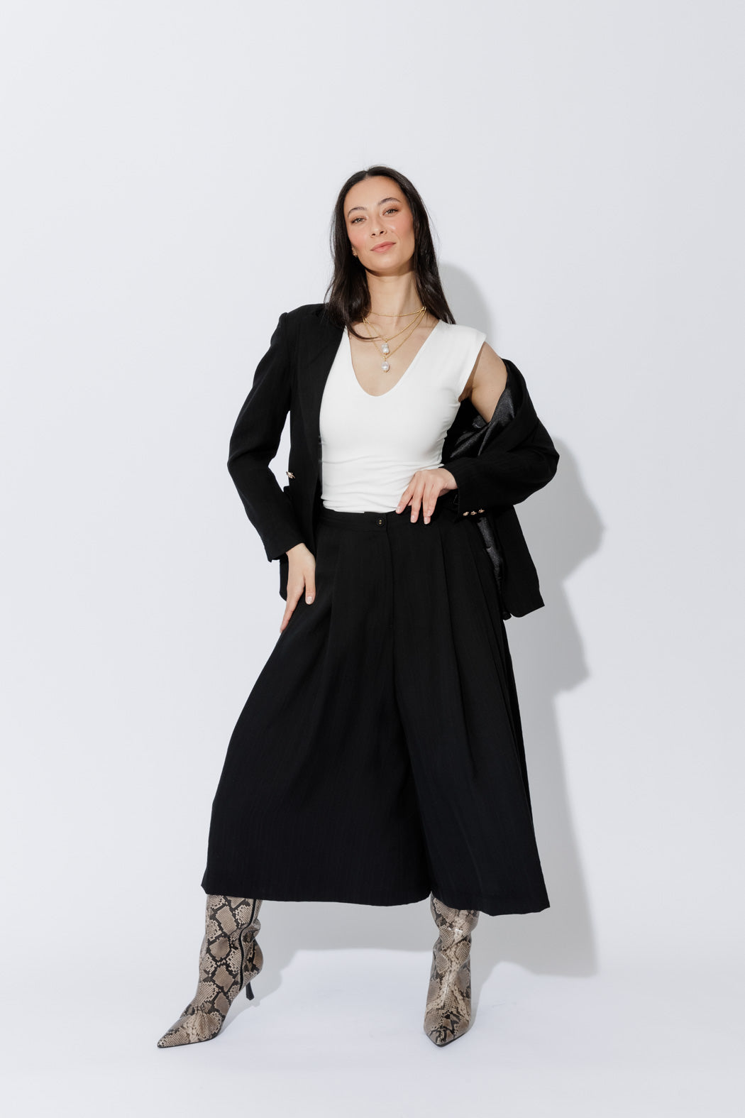 Black Self Stripe Culotte