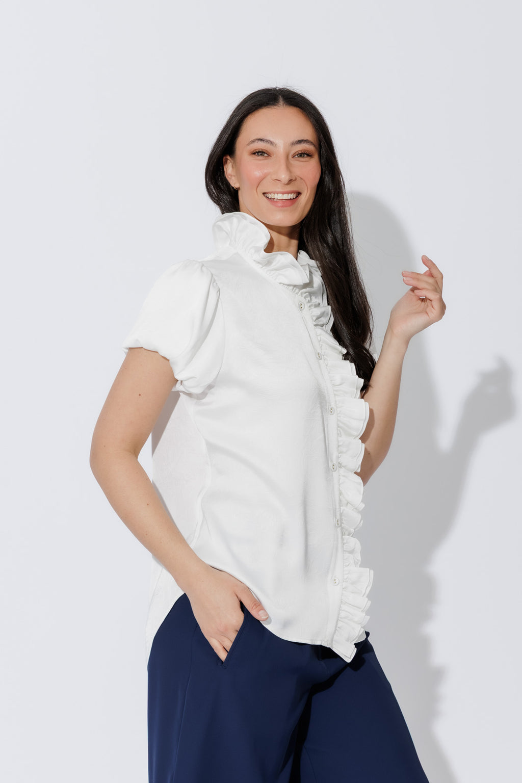 White Ruffle Blouse