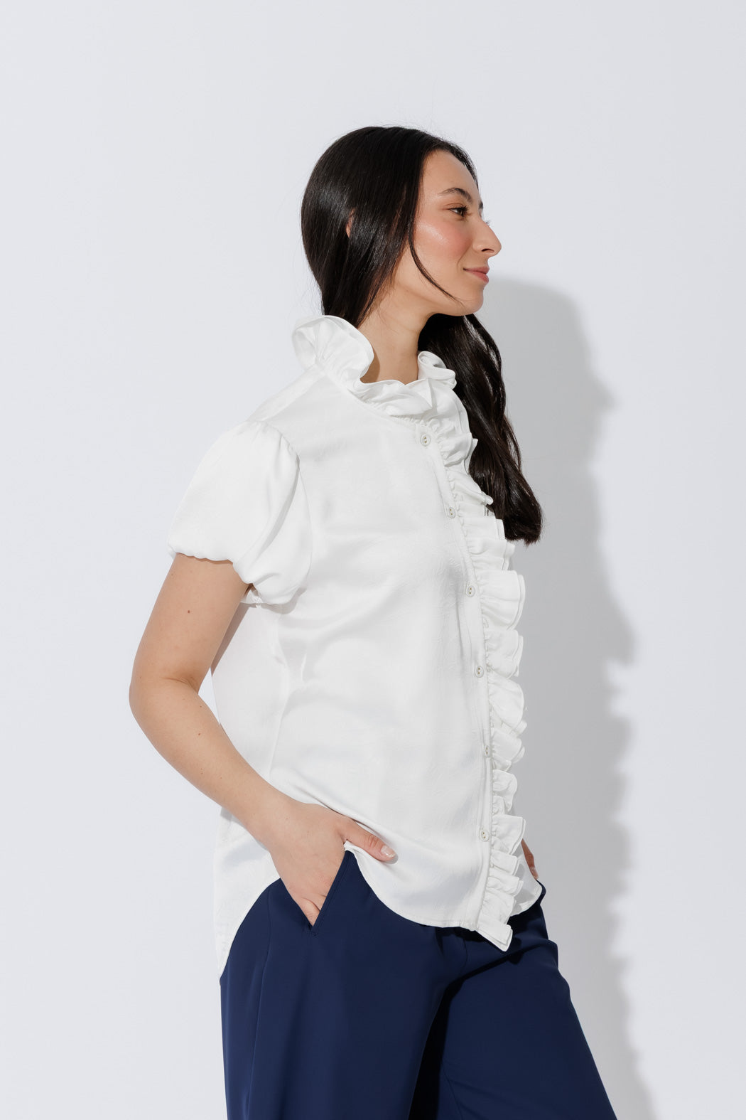 White Ruffle Blouse