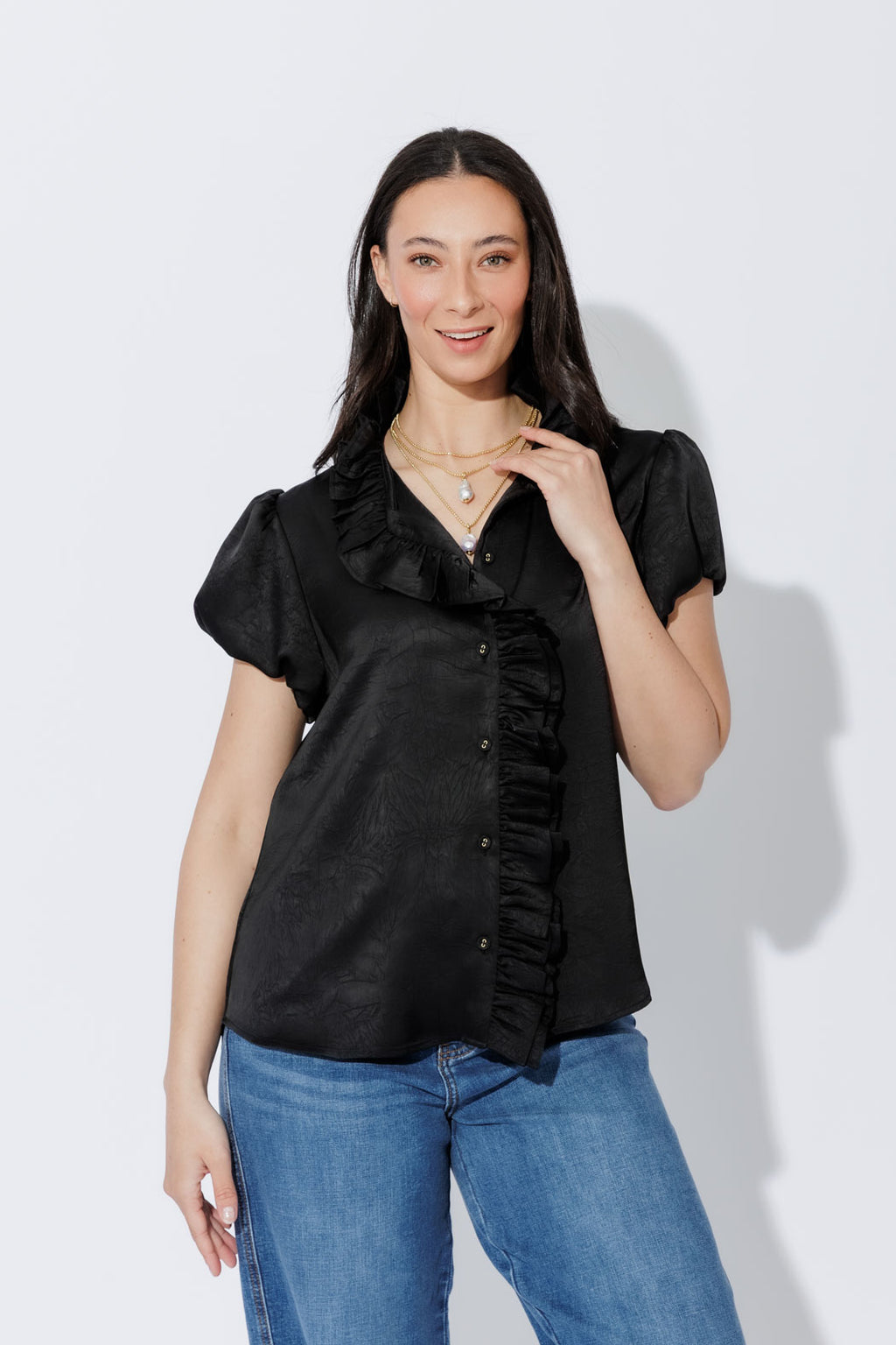 Black Ruffle Blouse