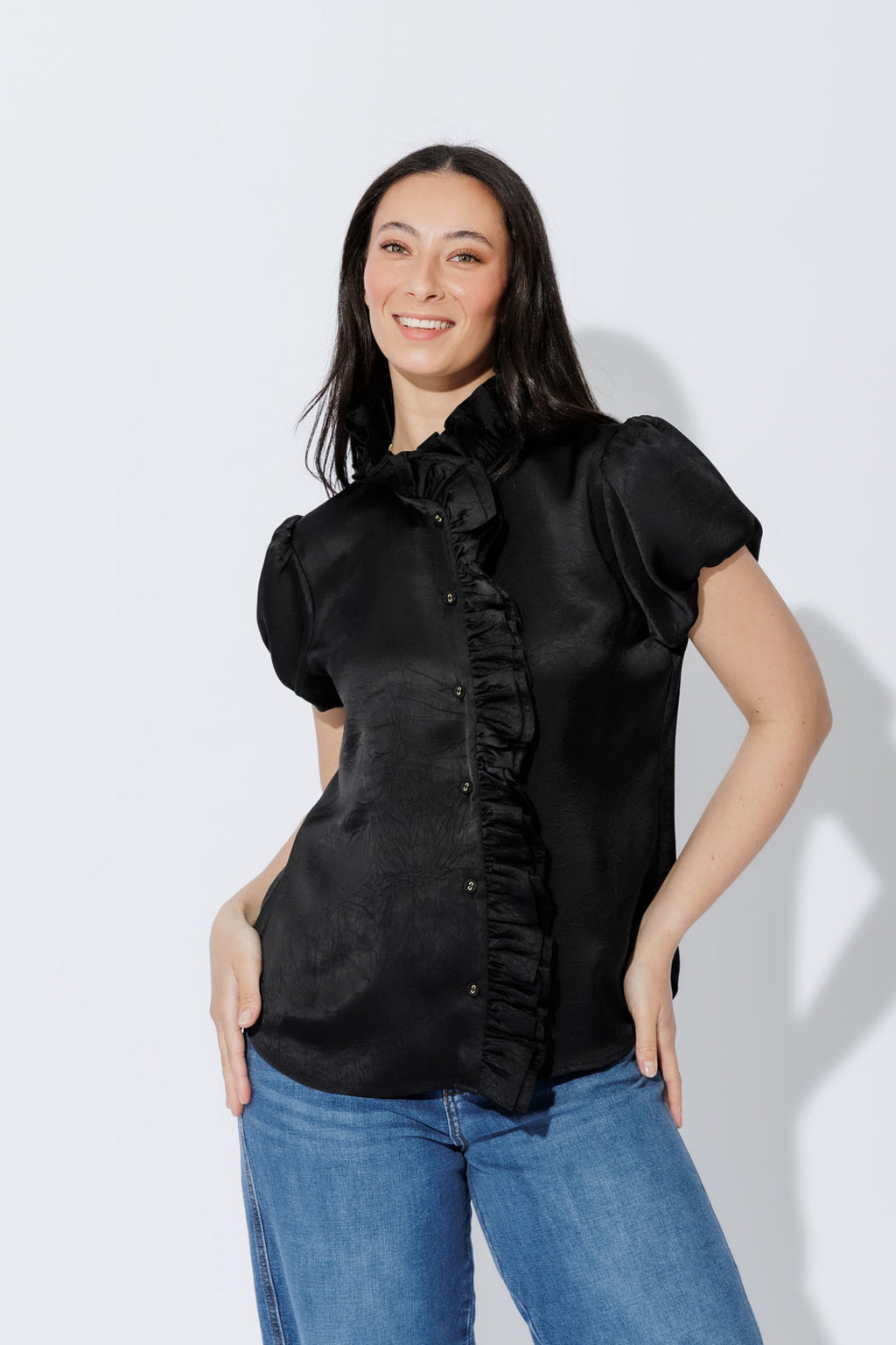 Black Ruffle Blouse