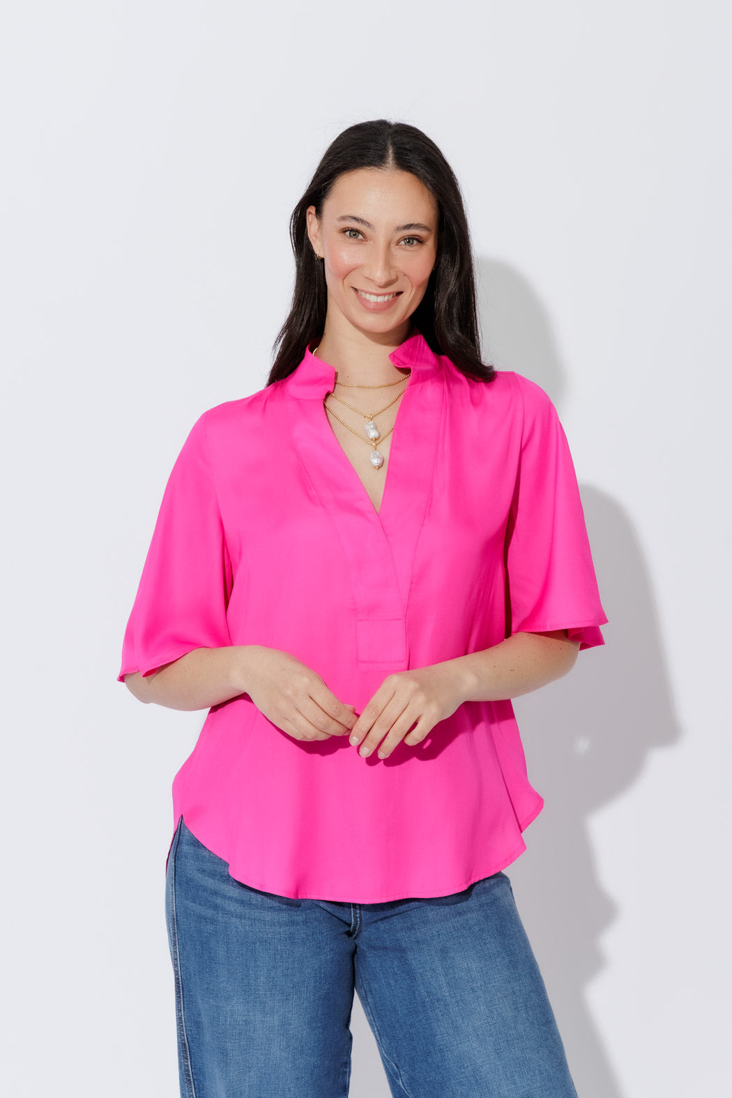 Hot Pink Milan Fluted Blogger Shirt