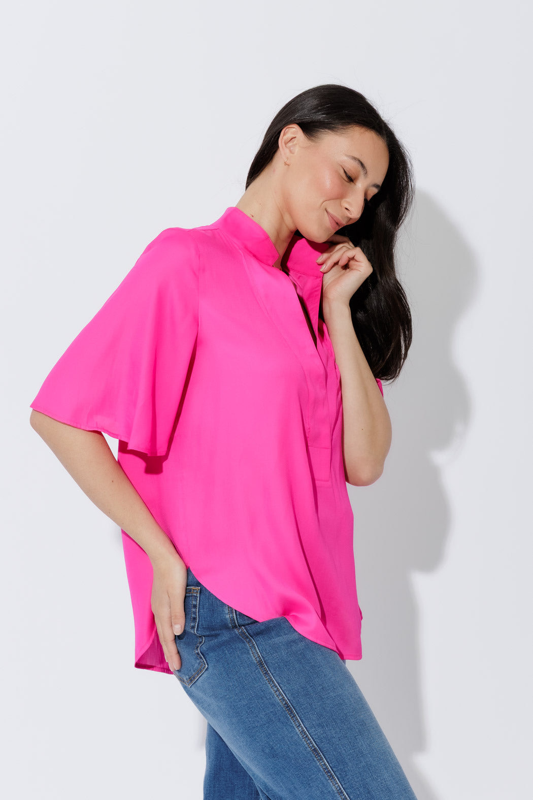 Hot Pink Milan Fluted Blogger Shirt
