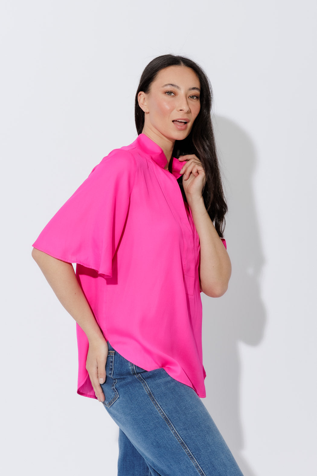 Hot Pink Milan Fluted Blogger Shirt
