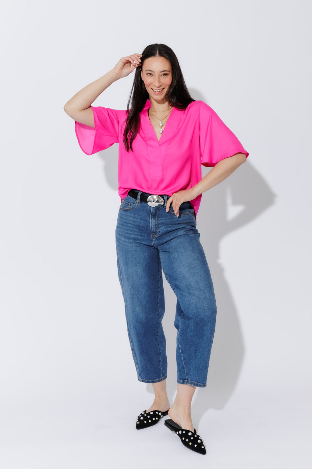 Hot Pink Milan Fluted Blogger Shirt