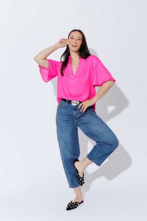 Hot Pink Milan Fluted Blogger Shirt