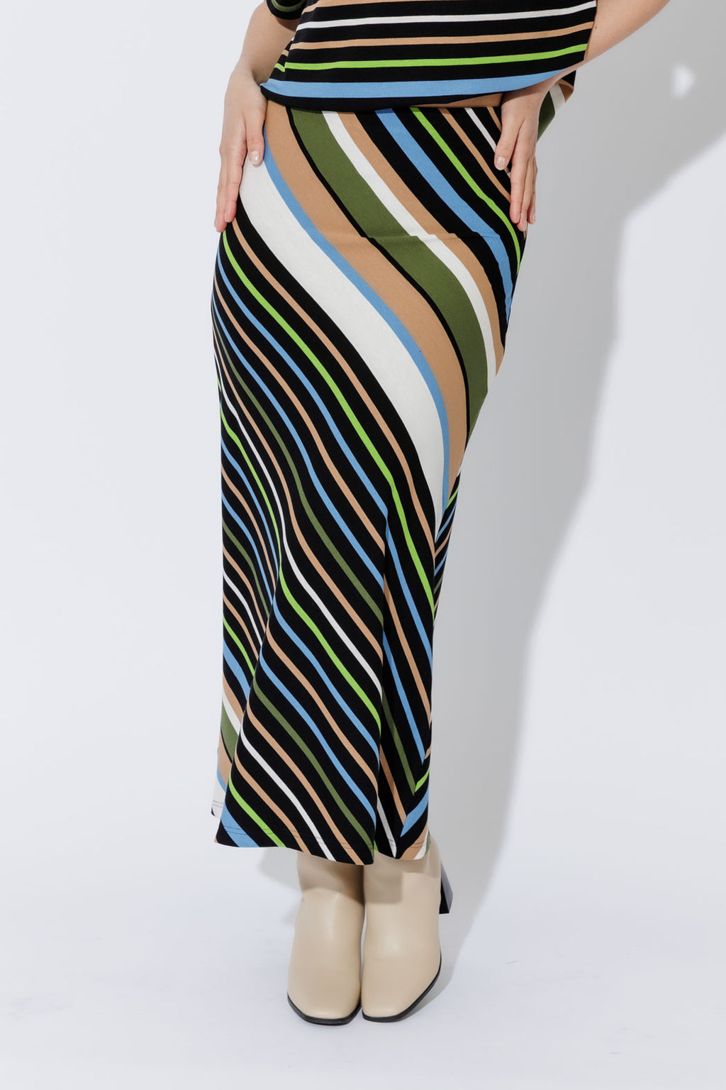 Blue/Green Stripe Bias Skirt