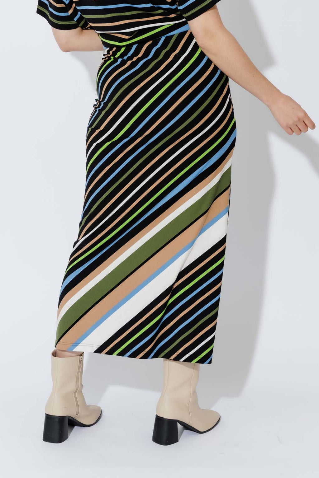 Blue/Green Stripe Bias Skirt