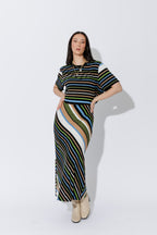 Blue/Green Stripe Bias Skirt