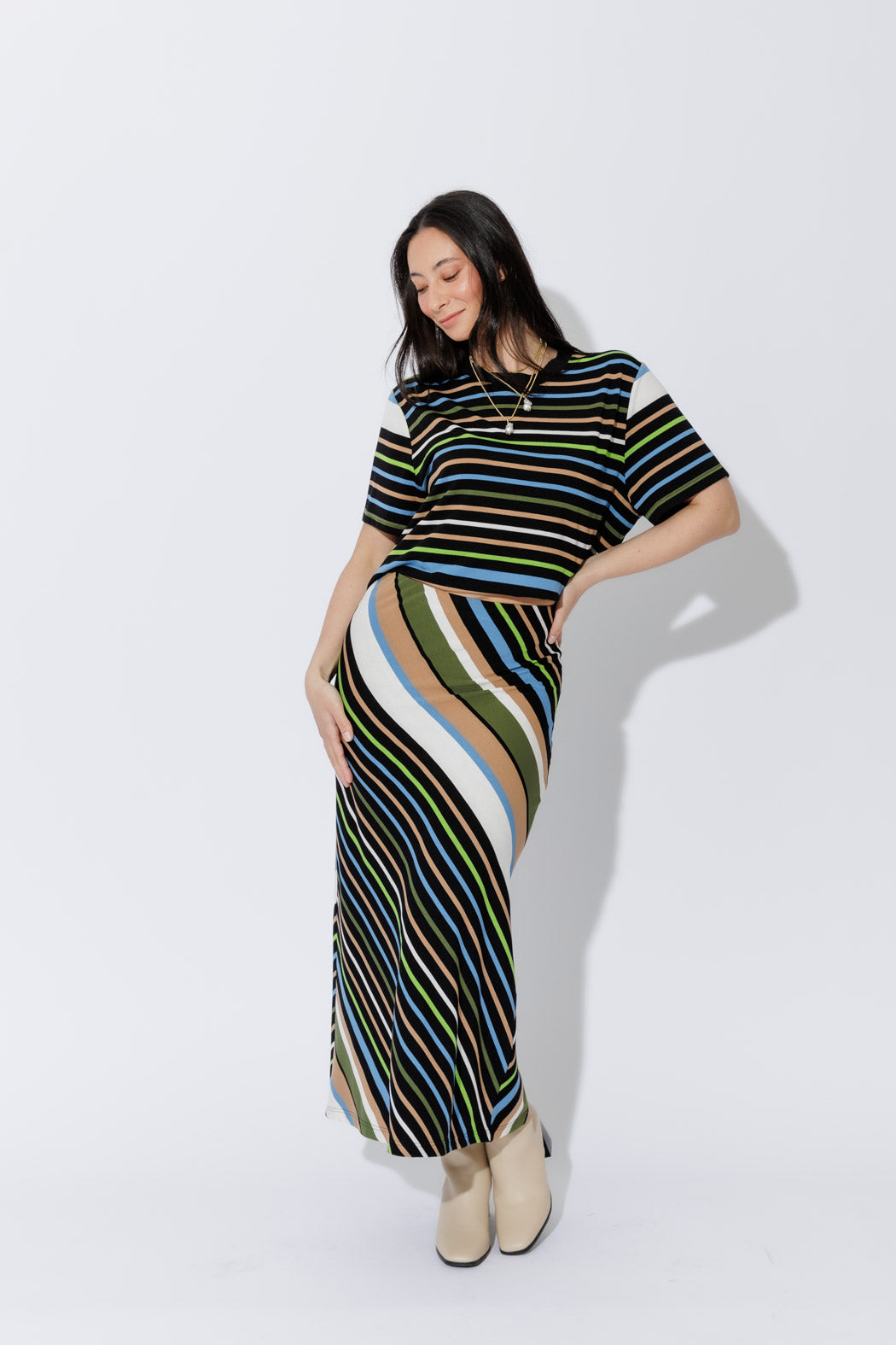 Blue/Green Stripe Bias Skirt