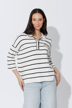White Stripe Polo Top