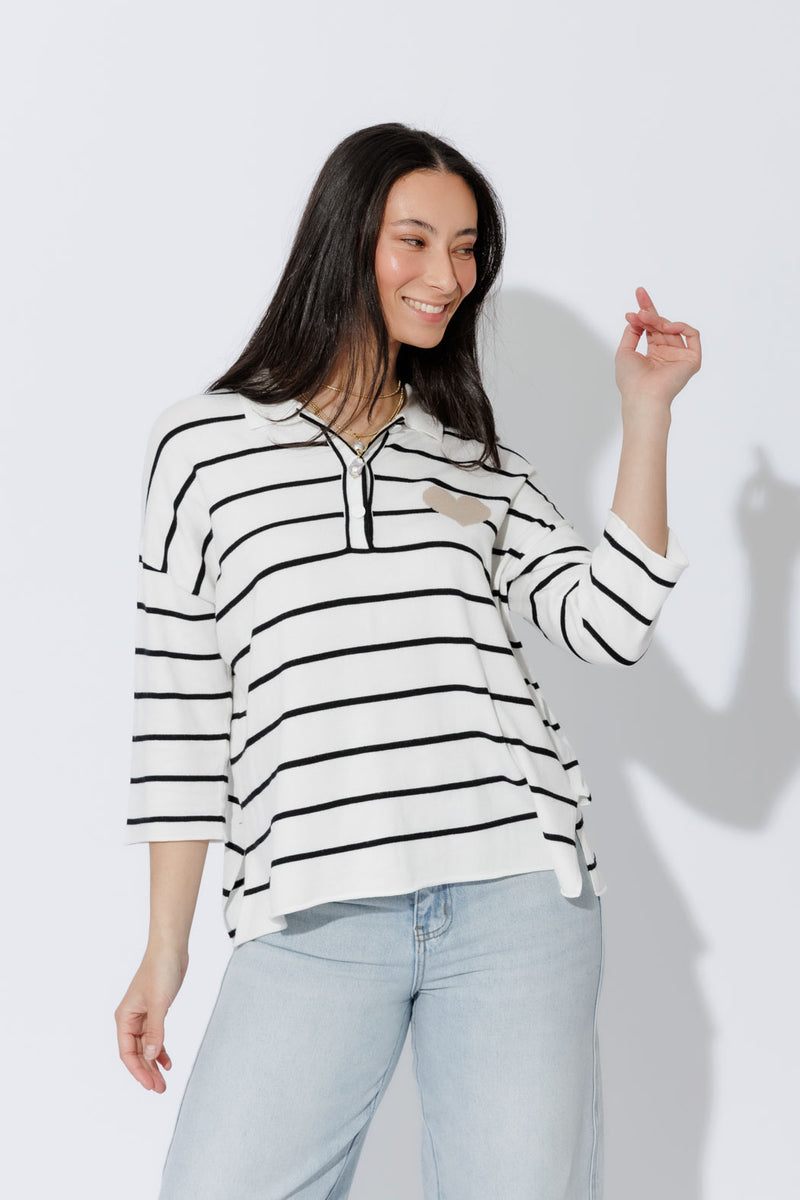 White Stripe Polo Top