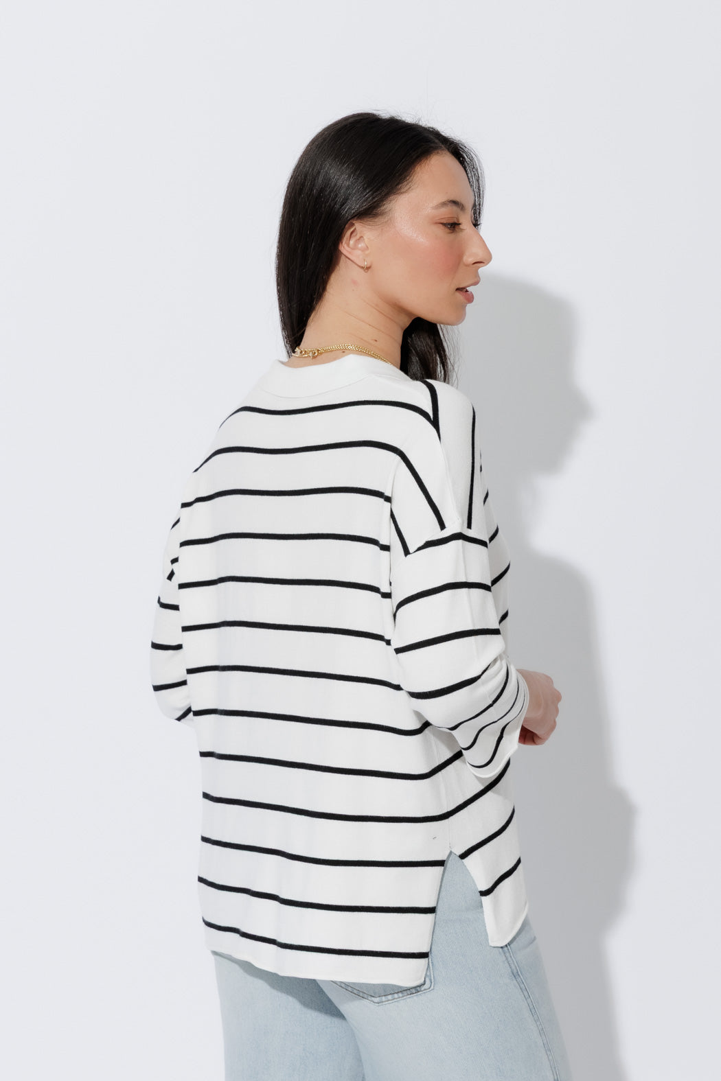 White Stripe Polo Top
