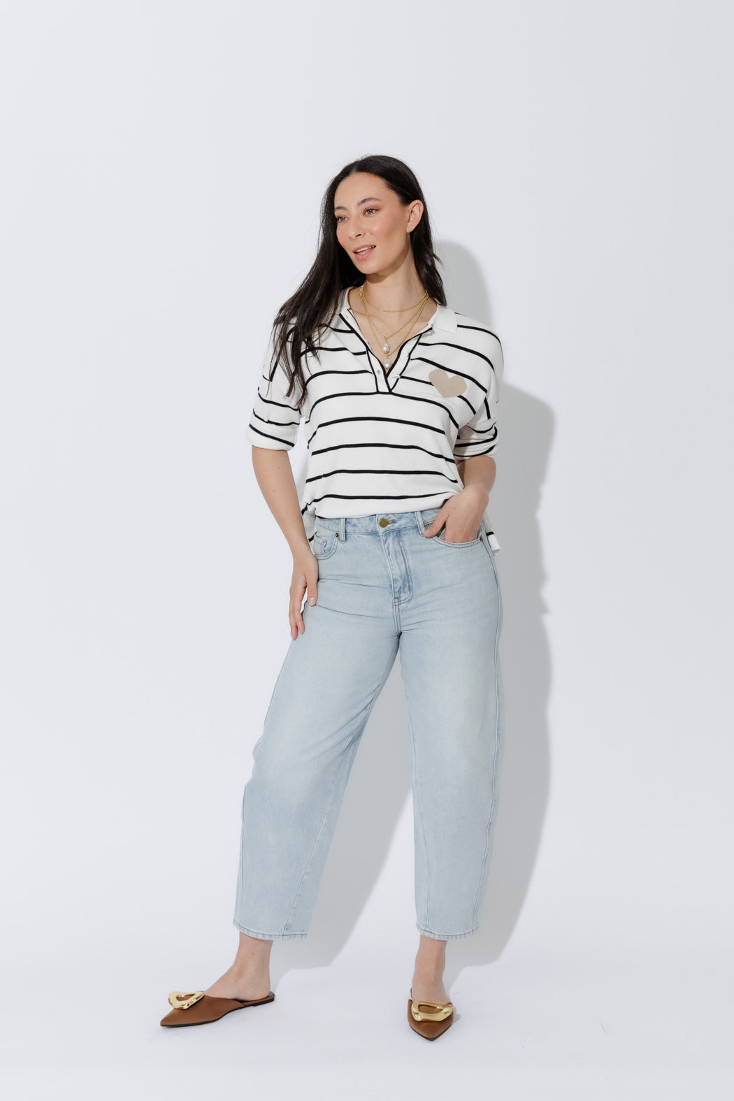 White Stripe Polo Top