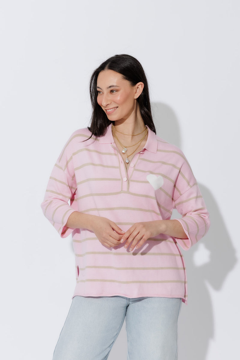 Pink Stripe Polo Top