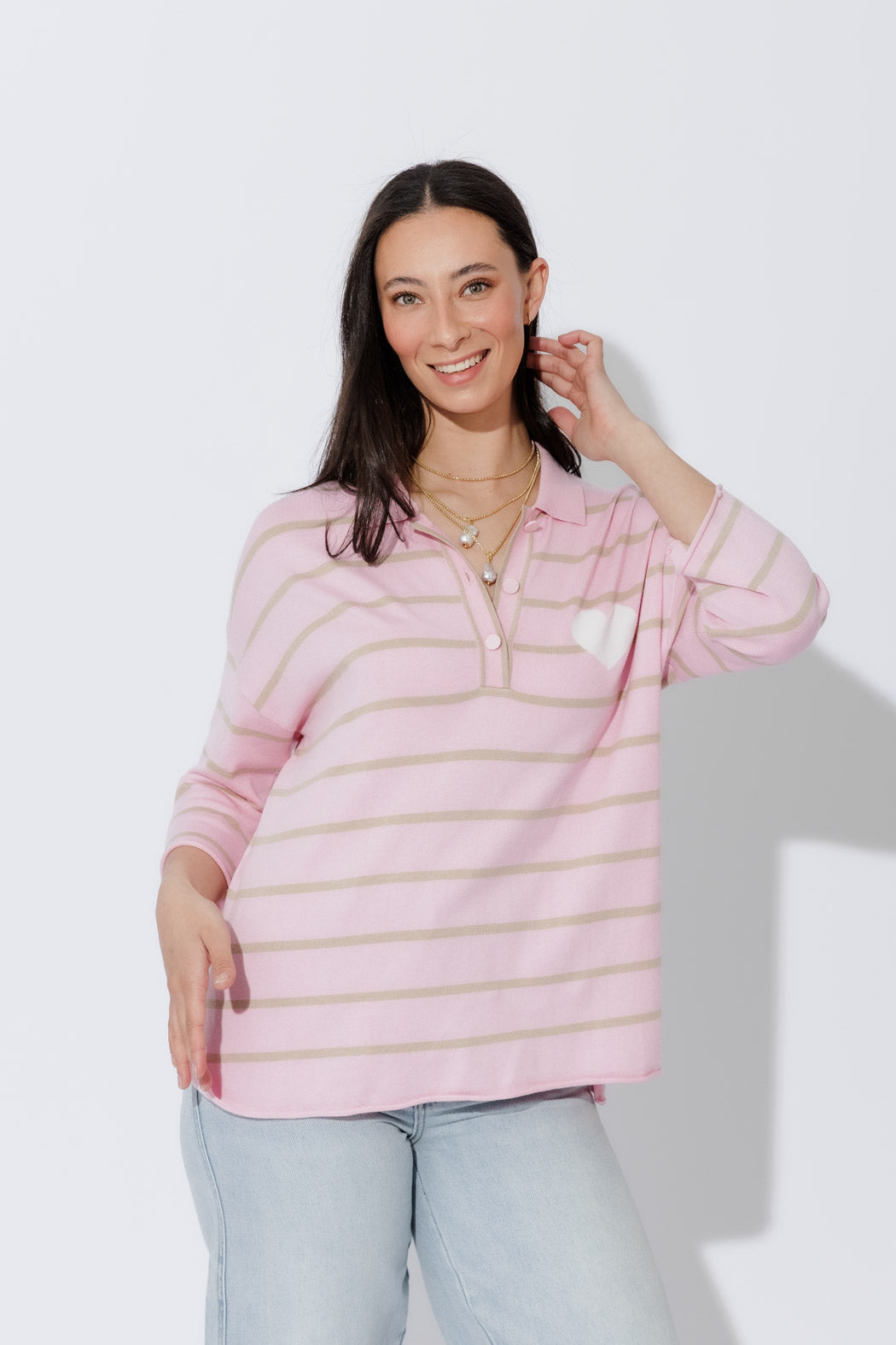 Pink Stripe Polo Top