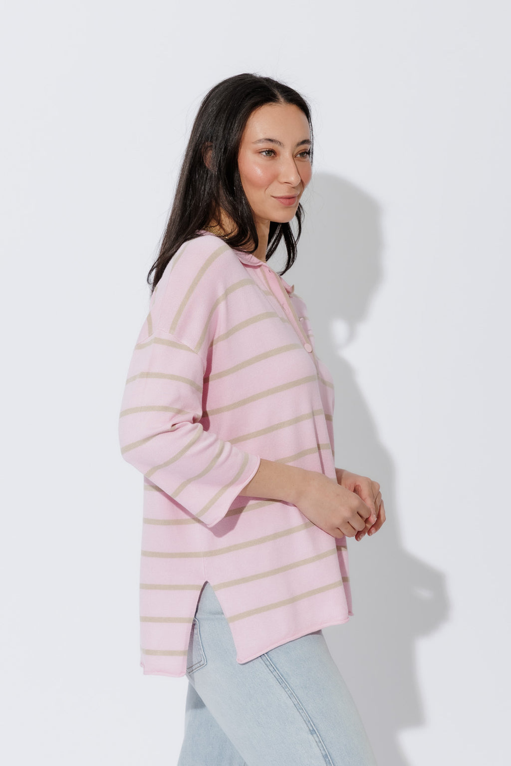Pink Stripe Polo Top