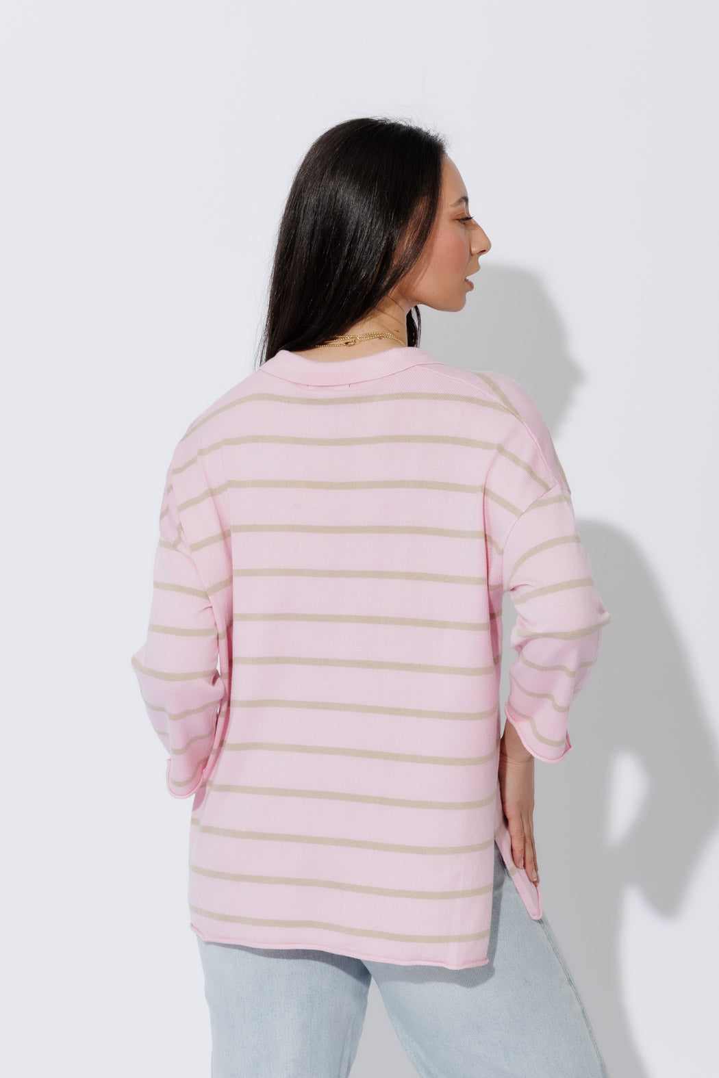 Pink Stripe Polo Top