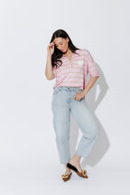 Pink Stripe Polo Top
