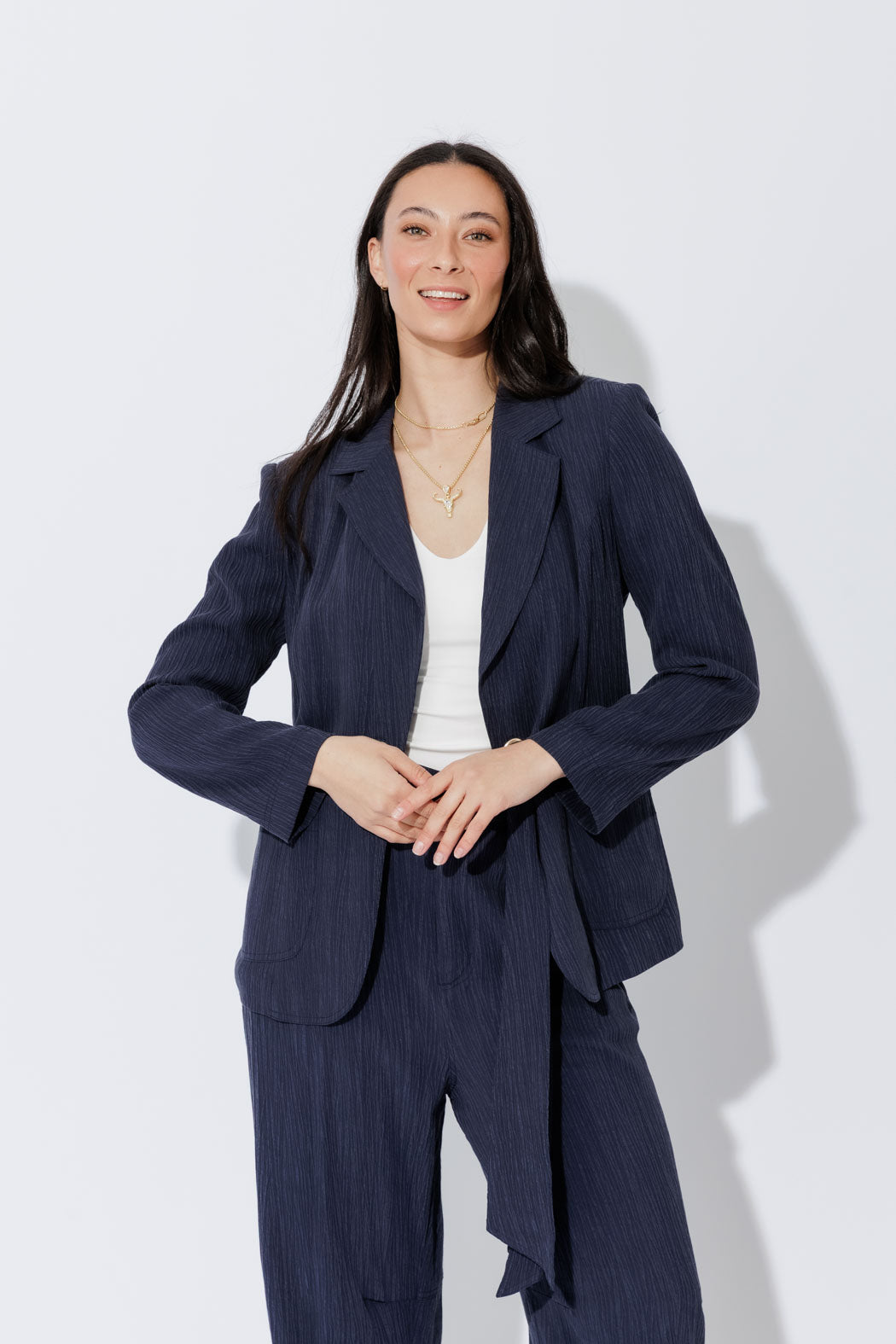Navy Tencel Eyelet Blazer
