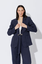 Navy Tencel Eyelet Blazer