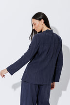 Navy Tencel Eyelet Blazer