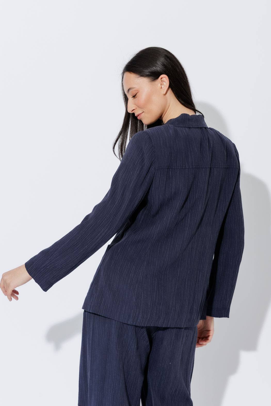 Navy Tencel Eyelet Blazer