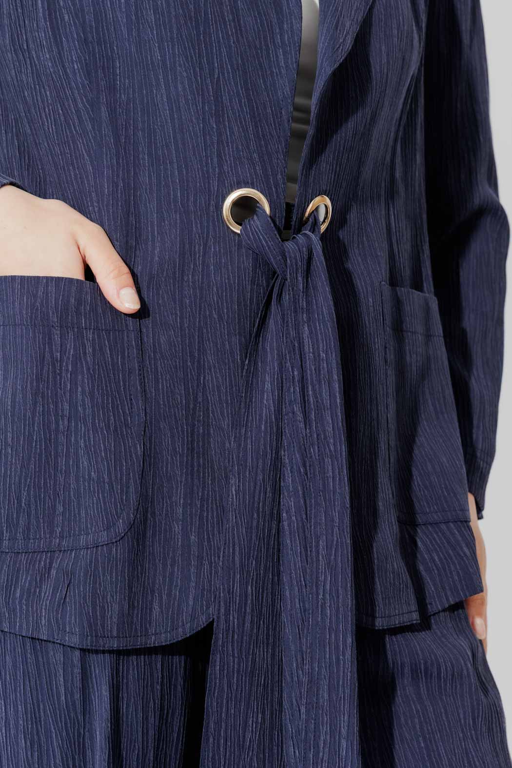 Navy Tencel Eyelet Blazer