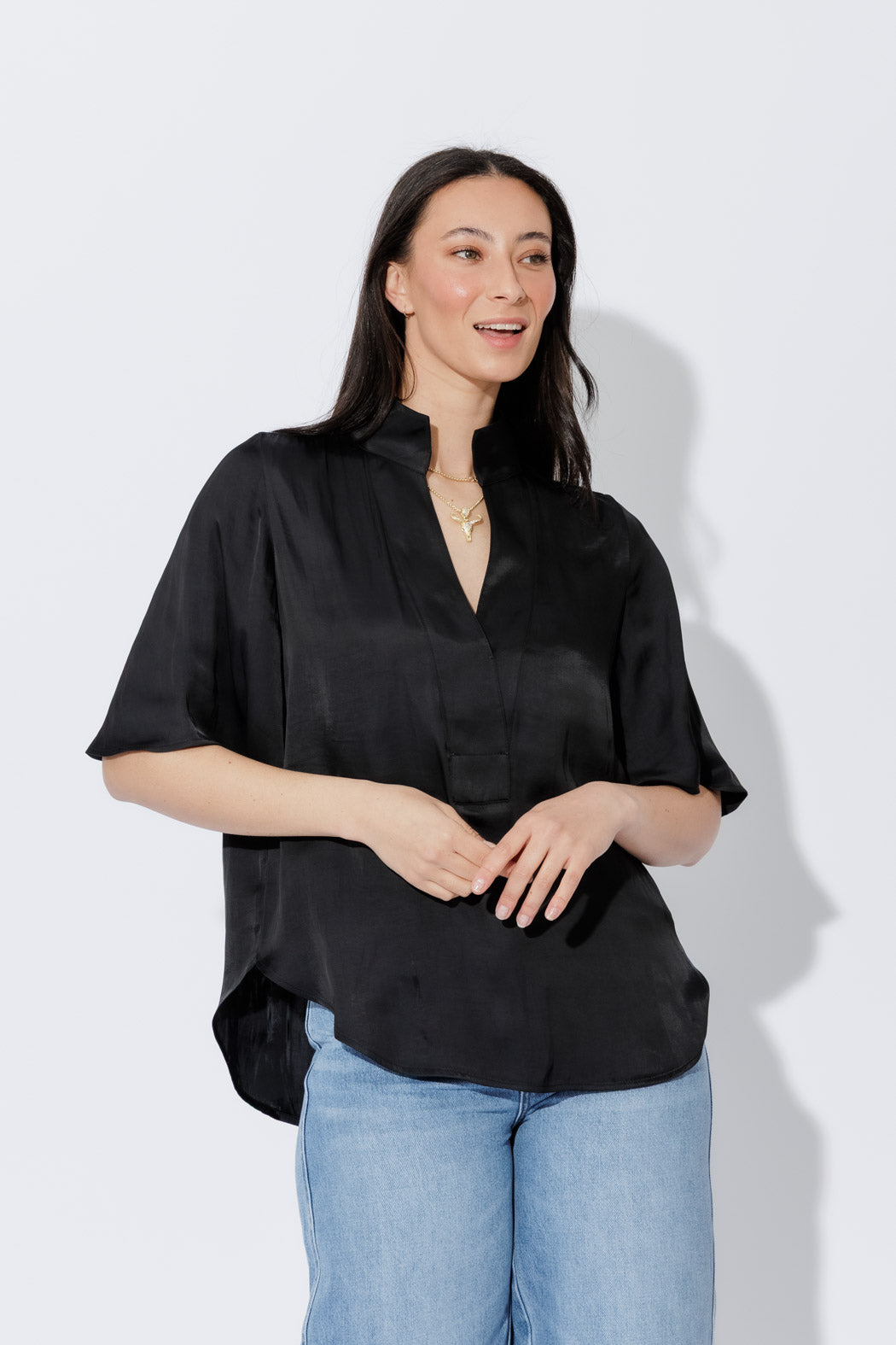 Black Milan Fluted Blogger Shirt