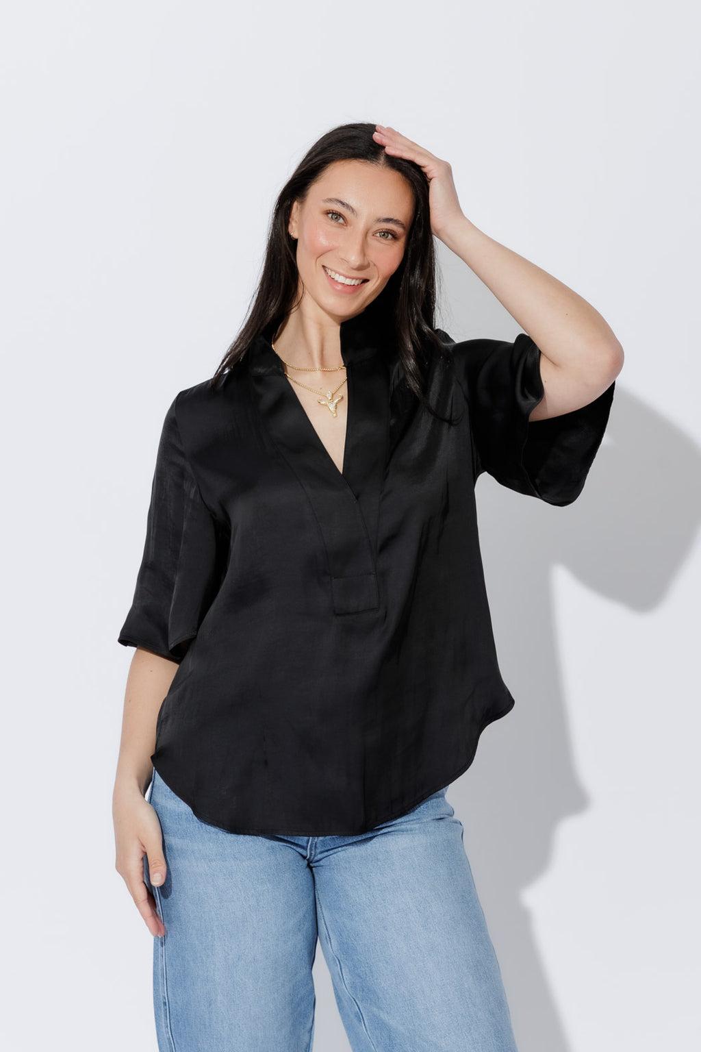 Black Milan Fluted Blogger Shirt