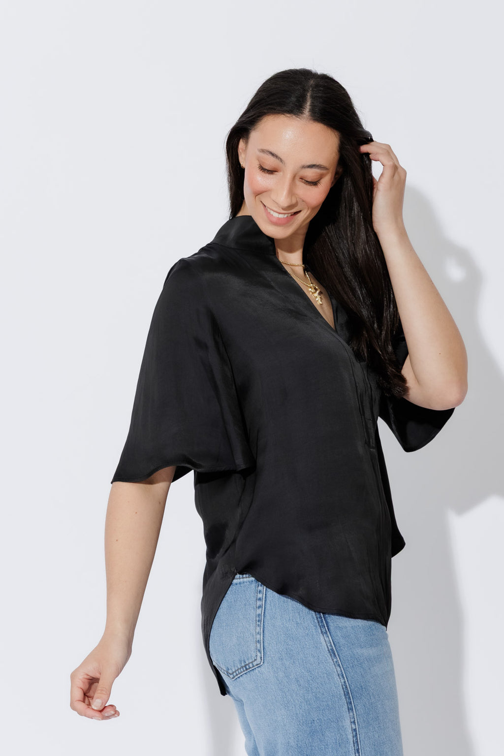 Black Milan Fluted Blogger Shirt