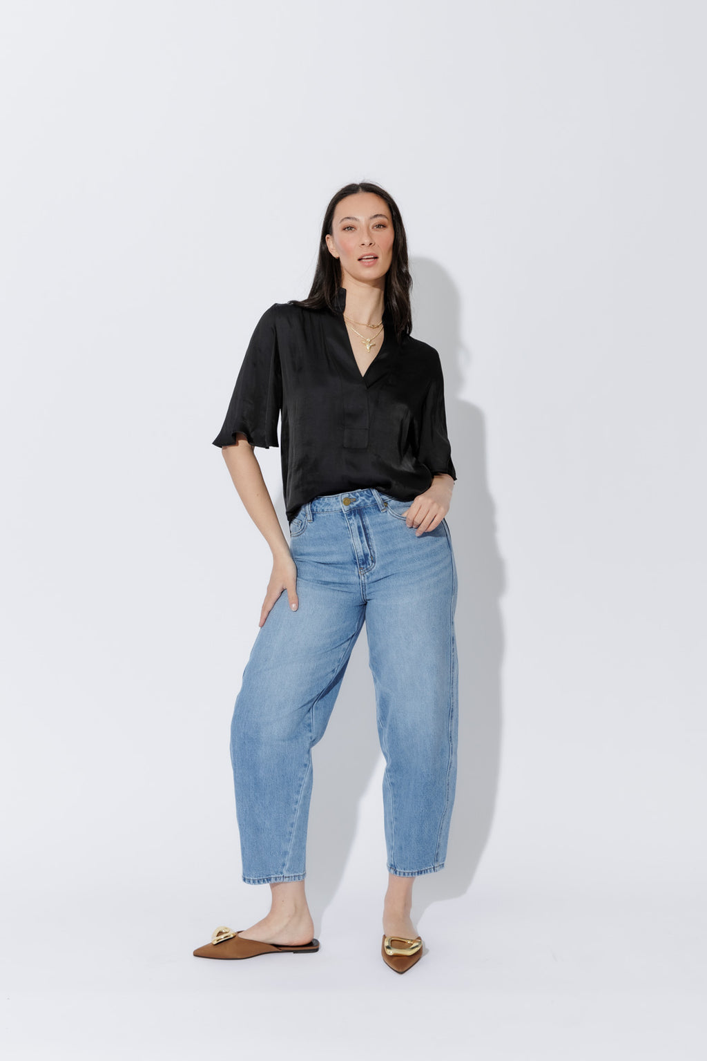 Black Milan Fluted Blogger Shirt