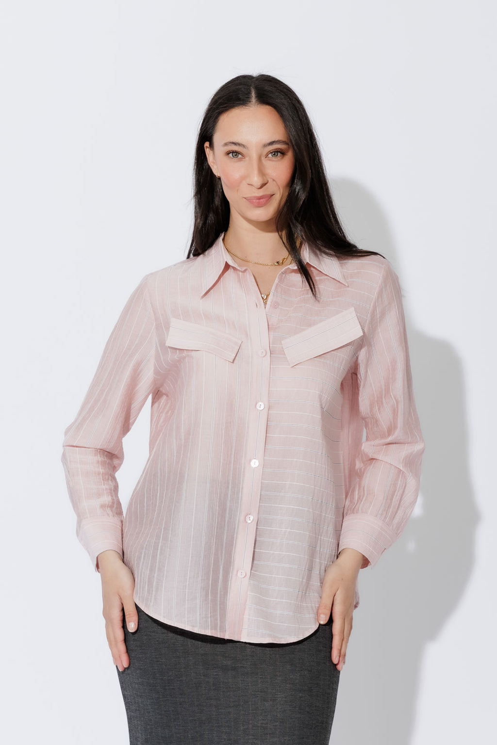 Pink Tencel Stripe Pocket Shirt