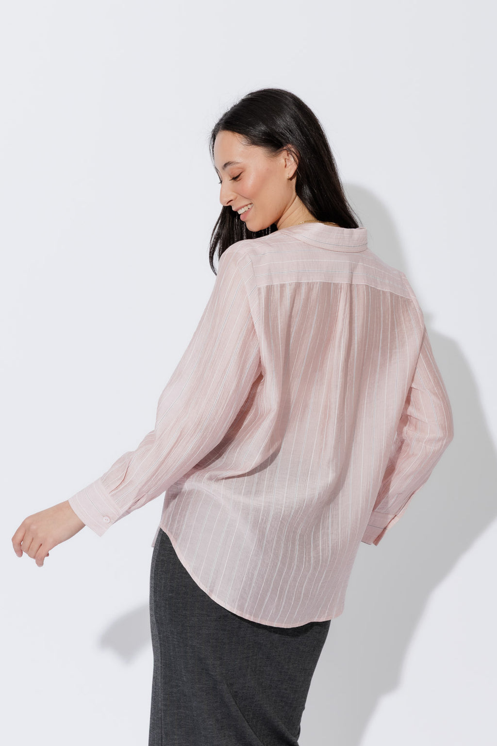 Pink Tencel Stripe Pocket Shirt